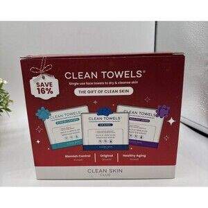 Clean Skin Club Clean Towels XL Holiday Variety 4-Pack Gift Box-Gift Sealed NEW